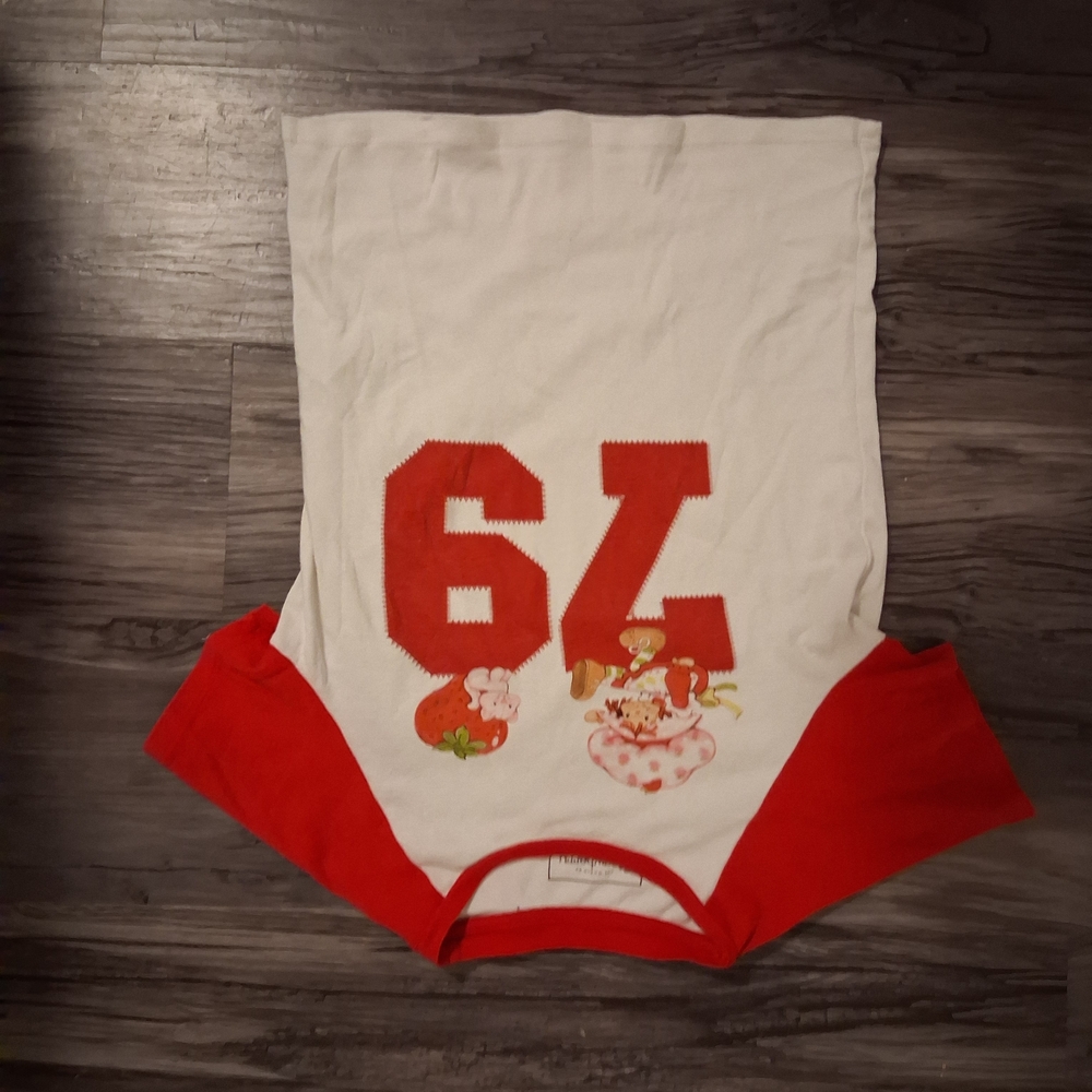 Women’s Short Sleeve Tee with Red Sleeves and Number 79 Graphic